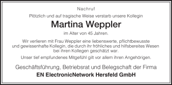 Traueranzeige von Martina Weppler von HERSFELDER ZEITUNG