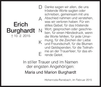 Traueranzeige von Erich Burghardt von Hersfeld