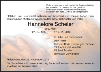 Traueranzeige von Hannelore Scheler von HERSFELDER ZEITUNG
