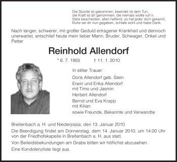 Traueranzeige von Reinhold Allendorf von HERSFELDER ZEITUNG