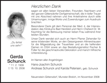 Traueranzeige von Gerda Schunck von HERSFELDER ZEITUNG