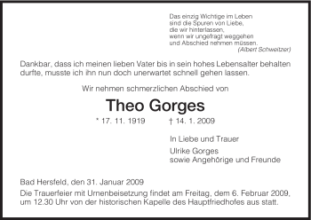 Traueranzeige von Theo Gorges von HERSFELDER ZEITUNG