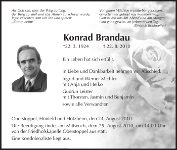 Traueranzeige von Konrad Brandau von HERSFELDER ZEITUNG