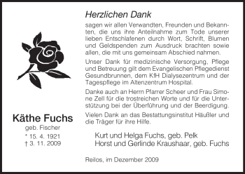 Traueranzeige von Käthe Fuchs von HERSFELDER ZEITUNG