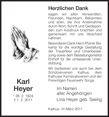 Traueranzeige von Karl Heyer von HERSFELDER ZEITUNG