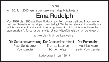 Traueranzeige von Erna Rudolph von Hersfeld