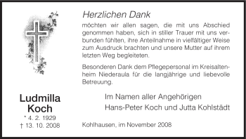 Traueranzeige von Ludmilla Koch von HERSFELDER ZEITUNG