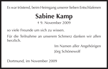 Traueranzeige von Sabine Kamp von HERSFELDER ZEITUNG