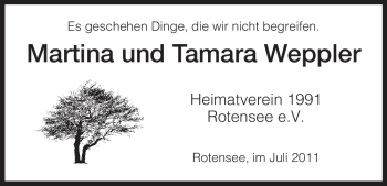 Traueranzeige von Tamara Weppler von HERSFELDER ZEITUNG