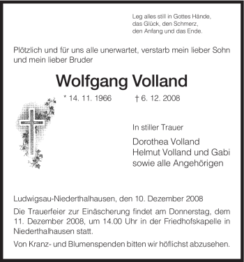Traueranzeige von Wolfgang Volland von HERSFELDER ZEITUNG
