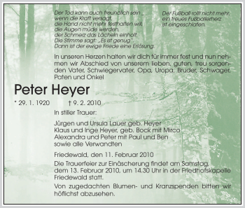 Traueranzeige von Peter Heyer von HERSFELDER ZEITUNG