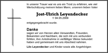 Traueranzeige von Jost-Ulrich Leyendecker von HERSFELDER ZEITUNG