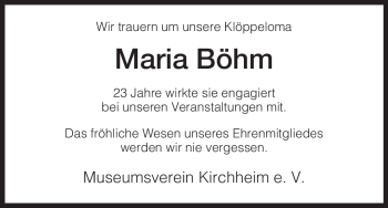 Traueranzeige von Maria Böhm von HERSFELDER ZEITUNG