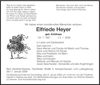 Traueranzeige von Elfriede Heyer von HERSFELDER ZEITUNG