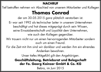 Traueranzeige von Thomas Conrad von Hersfeld