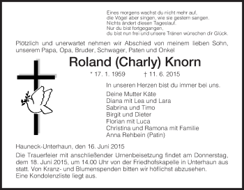 Traueranzeige von Roland Knorn von Hersfeld