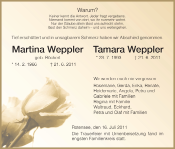 Traueranzeige von Martina Weppler von HERSFELDER ZEITUNG