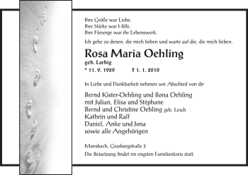 Traueranzeige von Rosa Maria Oehling von HERSFELDER ZEITUNG