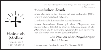 Traueranzeige von Heinrich Möller von HERSFELDER ZEITUNG