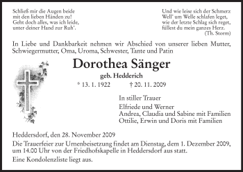 Traueranzeige von Dorothea Sänger von HERSFELDER ZEITUNG