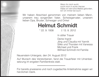 Traueranzeige von Helmut Schmidt von HERSFELDER ZEITUNG