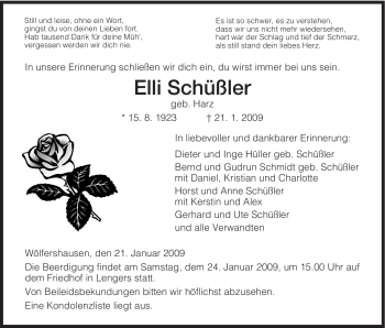 Traueranzeige von Elli Schuessler von HERSFELDER ZEITUNG