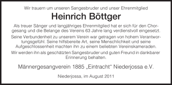 Traueranzeige von Heinrich Böttger von HERSFELDER ZEITUNG