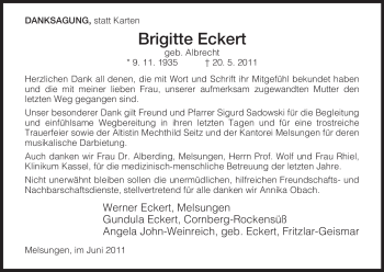 Traueranzeige von Brigitte Eckert von HERSFELDER ZEITUNG