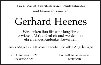 Traueranzeige von Gerhard Heenes von HERSFELDER ZEITUNG