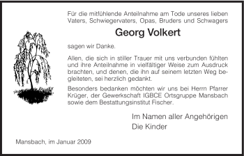 Traueranzeige von Georg Volkert von HERSFELDER ZEITUNG