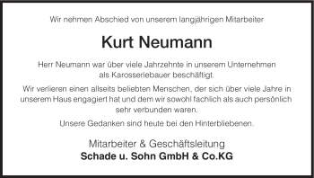 Traueranzeige von Kurt Neumann von HERSFELDER ZEITUNG