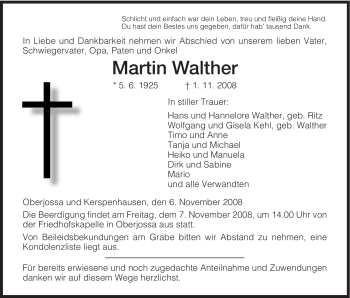 Traueranzeige von Martin Walther von HERSFELDER ZEITUNG