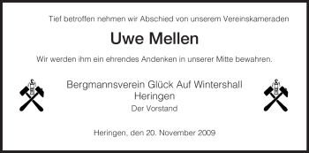 Traueranzeige von Uwe Mellen von HERSFELDER ZEITUNG
