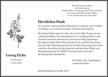 Traueranzeige von Georg Eiche von HERSFELDER ZEITUNG