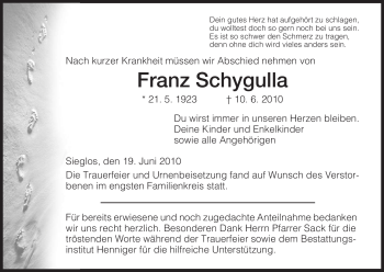 Traueranzeige von Franz Schygulla von HERSFELDER ZEITUNG