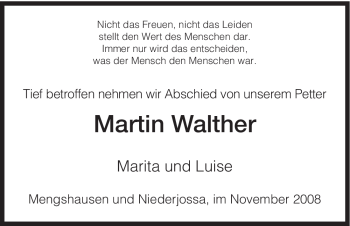 Traueranzeige von Martin Walther von HERSFELDER ZEITUNG