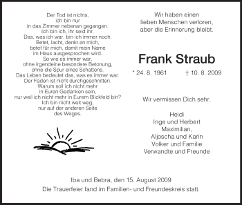 Traueranzeige von Frank Straub von HERSFELDER ZEITUNG