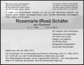 Traueranzeige von Rosemarie Schäfer von HERSFELDER ZEITUNG