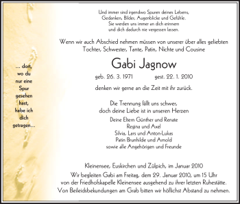 Traueranzeige von Gabi Jagnow von HERSFELDER ZEITUNG