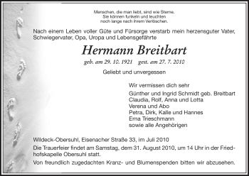 Traueranzeige von Hermann Breitbart von HERSFELDER ZEITUNG