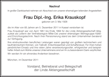 Traueranzeige von Erika Krauskopf von HERSFELDER ZEITUNG