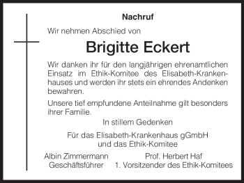 Traueranzeige von Brigitte Eckert von HERSFELDER ZEITUNG