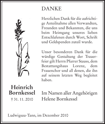 Traueranzeige von Heinrich Bornkessel von HERSFELDER ZEITUNG