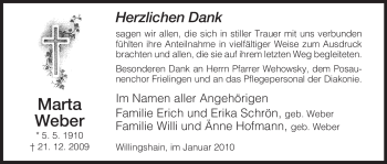 Traueranzeige von Marta Weber von HERSFELDER ZEITUNG