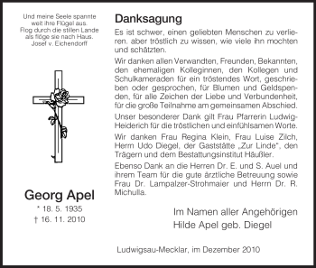 Traueranzeige von Georg Apel von HERSFELDER ZEITUNG