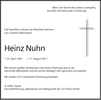 Traueranzeige von Heinz Nuhn von HERSFELDER ZEITUNG