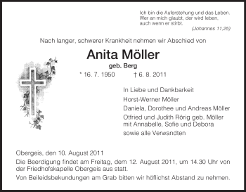 Traueranzeige von Anita Möller von HERSFELDER ZEITUNG