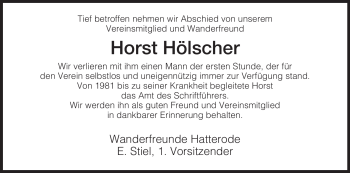 Traueranzeige von Horst Hölscher von HERSFELDER ZEITUNG