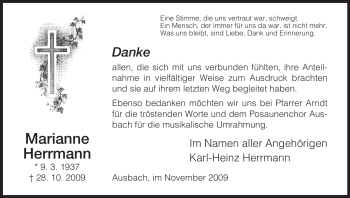 Traueranzeige von Marianne Herrmann von HERSFELDER ZEITUNG