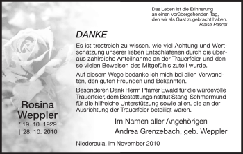 Traueranzeige von Rosina Weppler von HERSFELDER ZEITUNG
